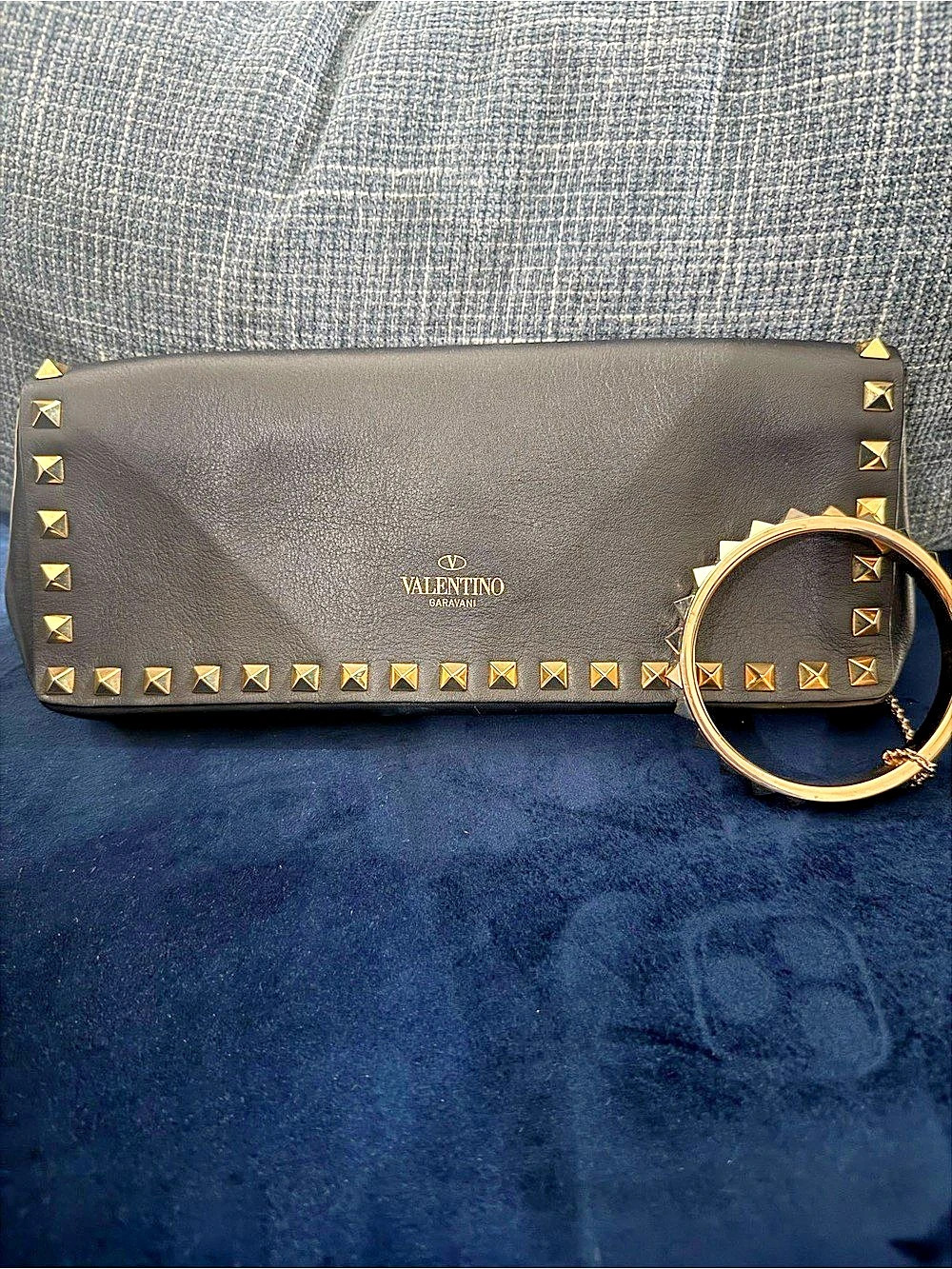 Valentino Rockstud Bracelet Clutch in Black & Gold